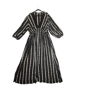 Romantic Gypsy Maxi Dress Womens 3X Black Floral Stripe Boho V-Neck Lace Trim